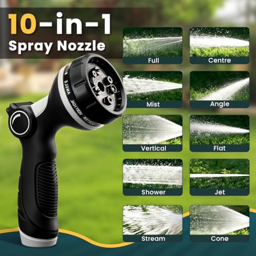 Garden Hose Nozzle,Water Hose Sprayer Thumb Control with 10 Spray Patterns - color: Black