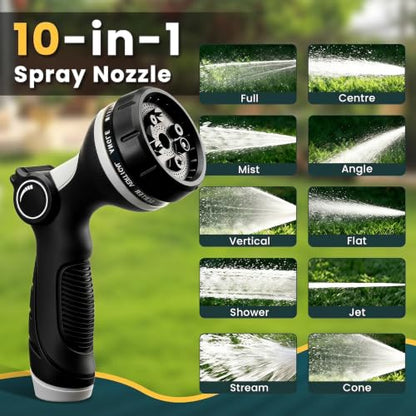 Garden Hose Nozzle,Water Hose Sprayer Thumb Control with 10 Spray Patterns - color: Black