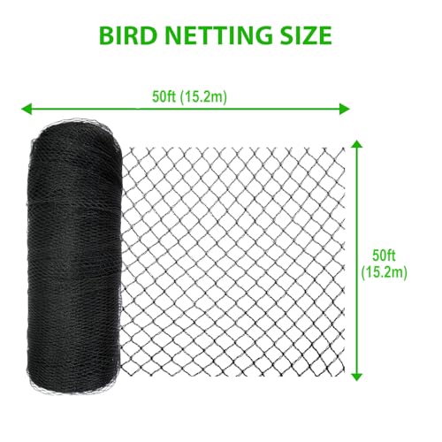 Bird Netting 50x50 Ft, 1" Mesh Heavy Duty HDPE Garden Net, Black - size: 50' x 50'