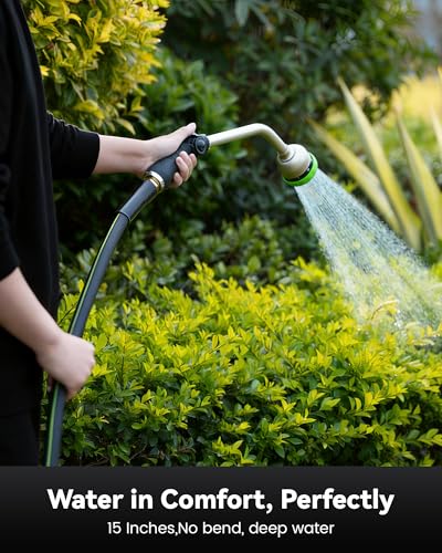 RAINPOINT Watering Wand, 16 Inch Metal Garden Hose Wand with 9 Spray Patterns, Long Hose Sprayer Nozzle For Hanging Baskets, Shrubs,Lawn (Green) - color: Green