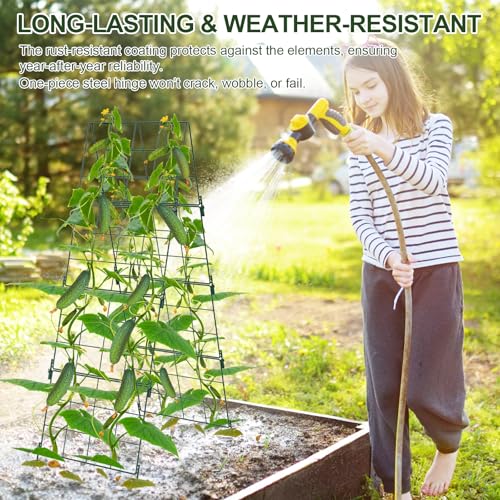 Heavy Duty 48"x16" Adjustable A-Frame Cucumber Trellis for Climbing Plants,iGreely Foldable Frame Rust-Proof Metal Trellis with Dense Grid,Perfect for Raised Beds, Garden,Tomatoes,Outdoor(Green) - size: 1 pack