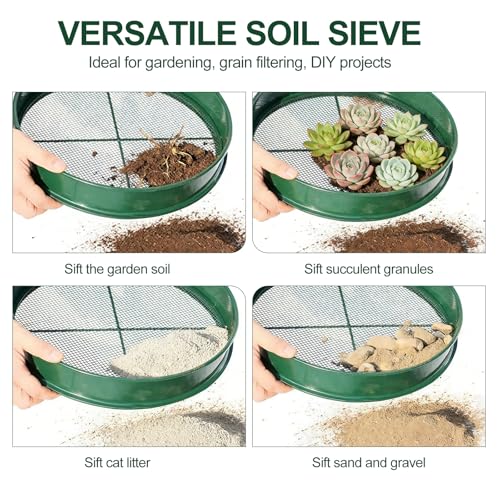 11.8 Inch Garden Soil Sifter Set Dirt Sifter with Interchangeable Screens,Multi-Functional Rock Sifter for Gardening Compost Bonsai and Sand Separation (Green) - color: Green