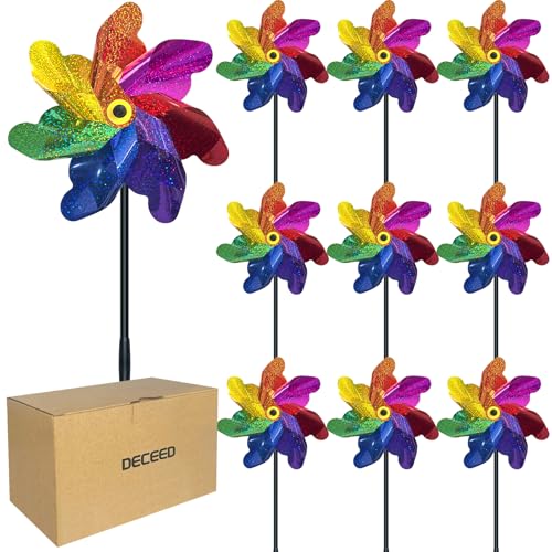 10 PCS Reflective Pinwheels for Yard and Garden Bird Devices Pre-Installed Sparkly Wind Spinner Deterrent to Scare Birds Away from Yard Patio Farm (Multicolor-2) - color: Multicolor-2