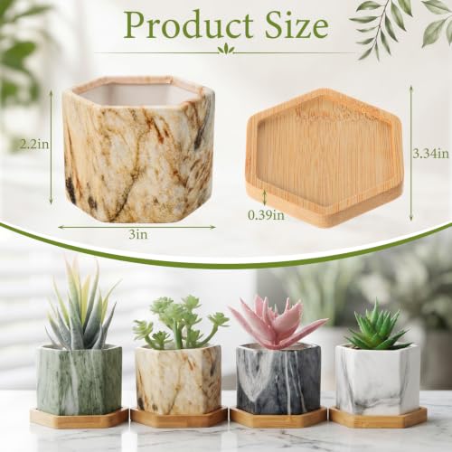 Ziliny Marbling Ceramic Flower Pot Succulent Small Plant Cactus Herbs Planter Ceramic Pot with Drainage Hole Matte Container(4 Pcs,Hexagon Style) - style: Hexagon Style
