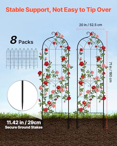 VEVOR Garden Trellis, 71 x 20 inch Rose Trellis, 8 Packs Garden Flower Rose Trellises with Powder-Coated Finish & Convenient Locking Design, Plant Support Trellises for Flowers, Vegetables, Roses - color: 8 Packs-Style2, size: 71''H x 20''W
