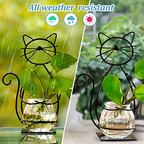 Desktop Cat Planter Propagation Station, Glass Vase Metal Stand - color: Cat