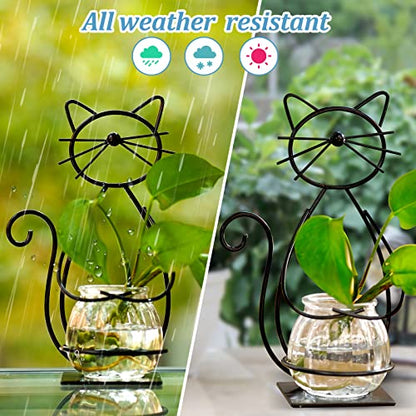 Desktop Cat Planter Propagation Station, Glass Vase Metal Stand - color: Cat