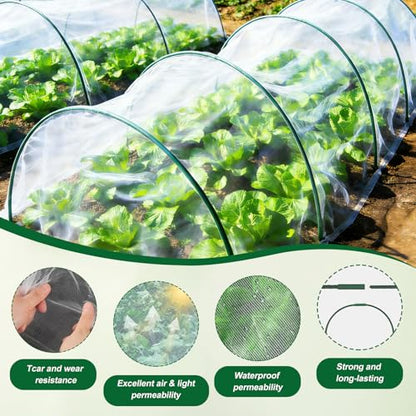 Garden Netting Kit, 10 X 50FT Garden Netting Pest Barrier with 10 Sets Garden Hoops and 20pcs Clips, Insect Netting Row Cover for Raised Beds Vegetable Fruits Flowers Protection