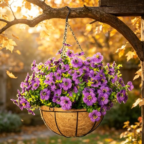 Artificial Hanging Flowers, UV Resistant, 12 Bundles, Purple - color: Purple
