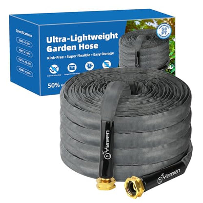 75FT Non-Expanding Garden Hose, Lightweight Flexible Flat Hose, Kink-Free, Burst-Resistant, High-Pressure Water Hose for Outdoor, RV, Lawns, Cleaning - size: 75 FT
