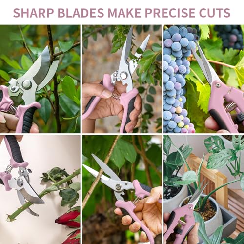 3 Pack Garden Pruning Shears, Stainless Steel Shears, Gardening Shears Scissors Pruning Shears for Gardening Tools (3PCS Pink and Black) - color: Pink and Black