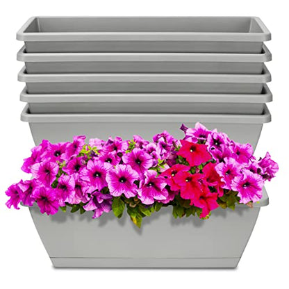 Window Box Planter, 6 Pcs 17" Flower Rectangle Planters Boxes, Light Gray - color: Light Gray
