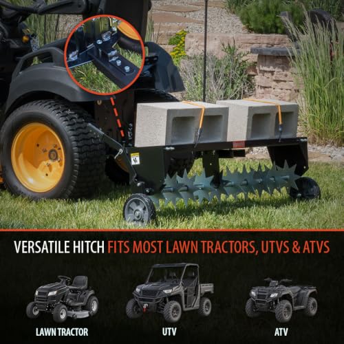 Agri-Fab 45-0544 40 inch Tow Behind Spike Aerator for Aerating Lawns; 10 Galvanized Steel Spike Disks, Universal Hitch, Black