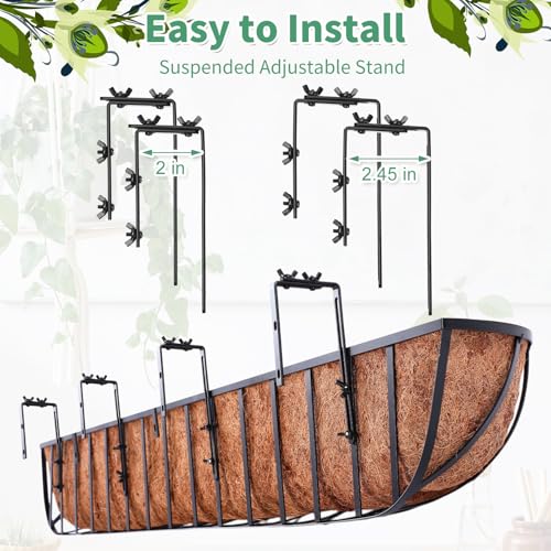 Tessco for you 4 Pack 48 Inch Window Baskets with Coconut Liner 4 Adjustable Flower Brackets Window Deck Planters Boxes Railing Planter Metal Hanging Flower Planter for Indoor Outdoor Lawn - size: 48 Inch