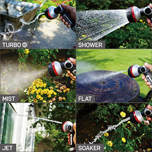 Eden Metal 6-Pattern Hose Nozzle: Thumb Operated, Heavy-Duty Aluminum Core - style: Angled Thumb Control
