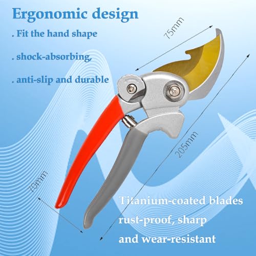 Ultra Sharp Germany Titanium Steel Pruning Shears - Cuts 3X Easier, Weak Hand Arthritis Snips, Rust-Resistant, Effortlessly 1-Inch Cut Capacity Garden Scissors, Ergonomic Handle (gt-04, 1) - color: Red/Grey/Gold
