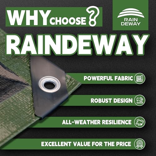 RAINDEWAY 10x12 Feet(2 Pack) Tarp Waterproof,9Mil Green/Black Tarps Cover - color: Green/Black, size: 10x12 Feet (2 Pack)-Finished size
