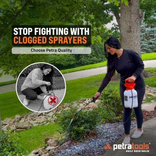 PetraTools HD101 Garden Pump Sprayer, 52-in Long Hose & 2 Nozzles, 1 Gallon - color: Orange, size: 1 Gallon
