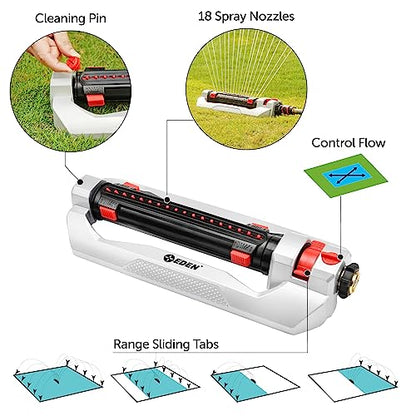 Eden 94095 Heavy Duty Turbo Oscillating Sprinkler, Covers Up to 4,000 sq. ft., 18 Precision Nozzles, Weighted Aluminum Base, Adjustable Range, Flow Control, Width Adjustment Tabs, Quick Connect Bundle - style: With Width Adjustment