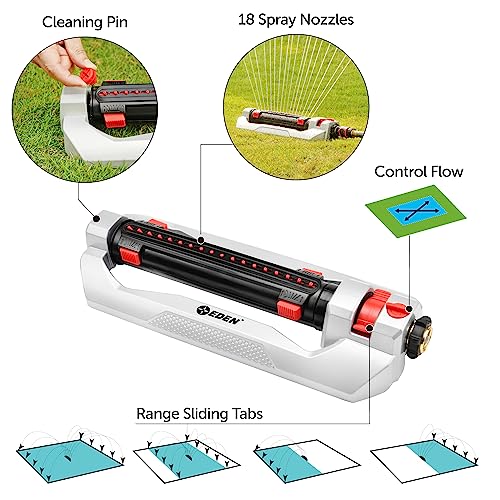 Eden 94095 Heavy Duty Turbo Oscillating Sprinkler, Covers Up to 4,000 sq. ft., 18 Precision Nozzles, Weighted Aluminum Base, Adjustable Range, Flow Control, Width Adjustment Tabs, Quick Connect Bundle - style: With Width Adjustment