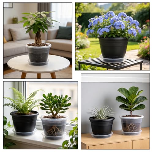 10 Pack 8 Inch Black Nursery Pots with Drainage Holes and Saucers - color: Black, size: 8 inch+10 trays