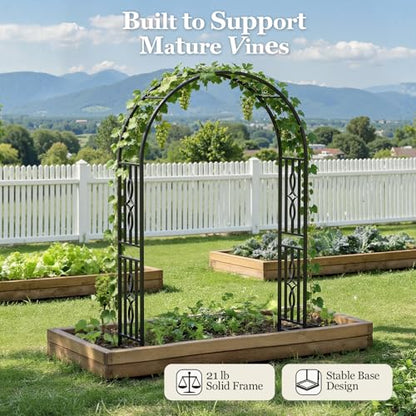 Metal Garden Arch, Heavy Duty Garden Trellis for Climbing Plants, with Enlarged Base for Stability, Ideal for Wedding Arches & Party Decorations, 55" W x 87" H