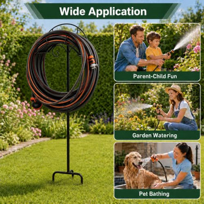 Freestanding Garden Hose Holder Stand – Heavy Duty Hose Hanger Stand, Outdoor Hose Organizer, Water Hose Stand Rack, Hose Butler Storage for Yard Lawn Garden（black） - size: 44in