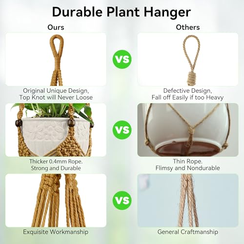 USLAI Macrame Plant Hanger, for Up to 6.5 Inch Pots, 35 Inch, Tan, 2 Pack - color: 35+35 Inch - Tan