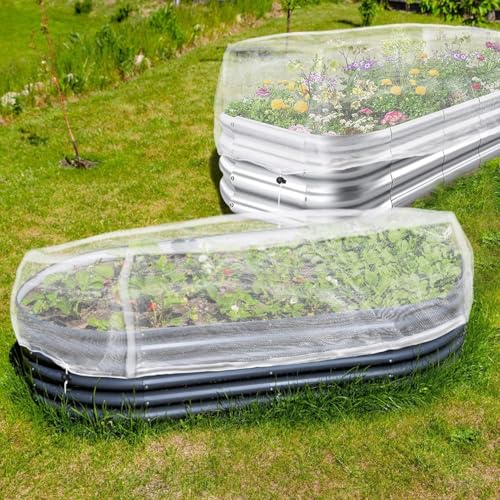 Garden Netting for Raised Bed Cover, Fine Mesh Insect Barrier Netting with Drawstring, Plant Protection for Vegetables & Fruits, 51x31 Inch White