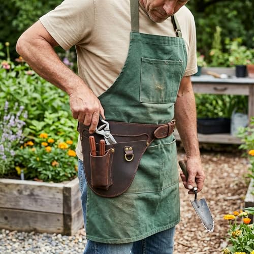 Leather Florists Tool Belt Bag,3 Pockets,Adjustable Gardeners Waist Holster - color: Brown