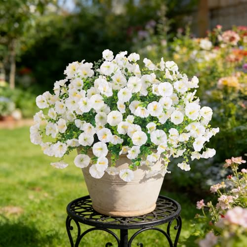 Hrobek Artificial Flowers for Outdoors Faux Petunias Plants UV Resistant - color: White