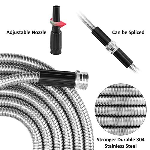 OnBrand 50FT Metal Garden Hose with Sprayer Nozzle - Stainless Steel Hose - size: 50FT