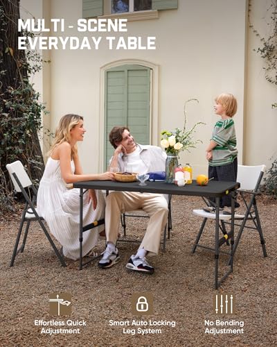 FanttikOutdoor Folding Table 4 Foot Quick Adjust Portable Plastic 4 Heights - color: Black