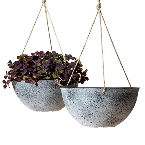 LA JOLIE MUSE Large Hanging Planters for Outdoor Plants, Set of 2,13 Inch - color: Concrete Gray