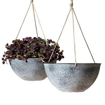 LA JOLIE MUSE Large Hanging Planters for Outdoor Plants, Set of 2,13 Inch - color: Concrete Gray