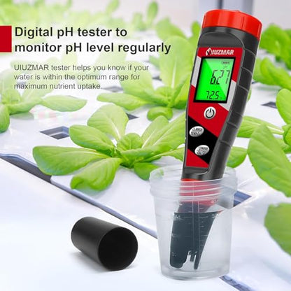 UIUZMAR pH Meter for Water Hydroponics Supplies 4 in 1 pH PPM ECTester - color: Red