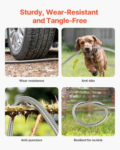 VEVOR Garden Hose Metal 150 ft, Rust Proof Stainless Steel Water Hose, Heavy Duty Backyard Hose with 10 Function Nozzle, No-Kink & Flexible Water Pipe, Lightweight Metal Hose for Yard, Outdoor - size: 150 ft with 10 Function Spray Nozzle