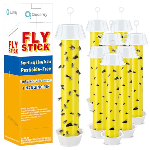 Qualirey 8 Pcs Sticky Fly Trap Stick with Hook, Novel-1, Yellow and Black - color: Yellow and Black, size: Novel-1