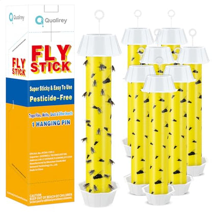 Qualirey 8 Pcs Sticky Fly Trap Stick with Hook, Novel-1, Yellow and Black - color: Yellow and Black, size: Novel-1
