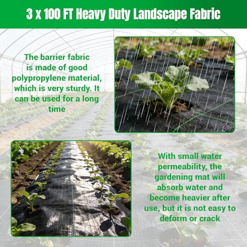 Weed Barrier Fabric Planting Cover - 3 x 100 FT Heavy Duty Landscape Fabric Ground Cover Block for Outdoor Planting - size: 3 x 100 FT