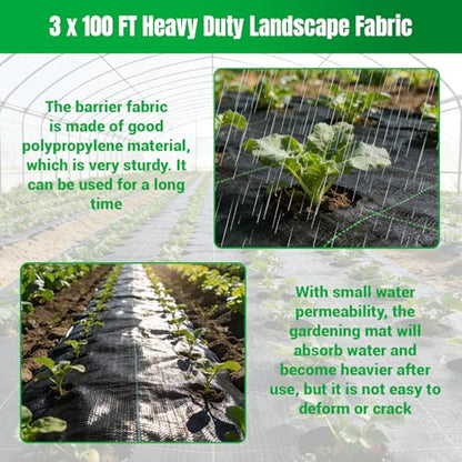 Weed Barrier Fabric Planting Cover - 3 x 100 FT Heavy Duty Landscape Fabric Ground Cover Block for Outdoor Planting - size: 3 x 100 FT