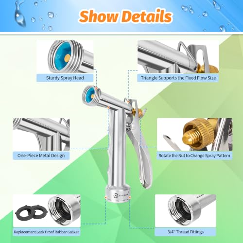 AUTOMAN Full Size Garden Hose Nozzle, 2 Pack High Pressure Pistol Grip Water Nozzle Sprayer with Threaded Front, Adjustable Spray Water Flow for Washing Car, Cleaning Ground, Watering Plants - size: 2 Pack, style: Zinc Alloy