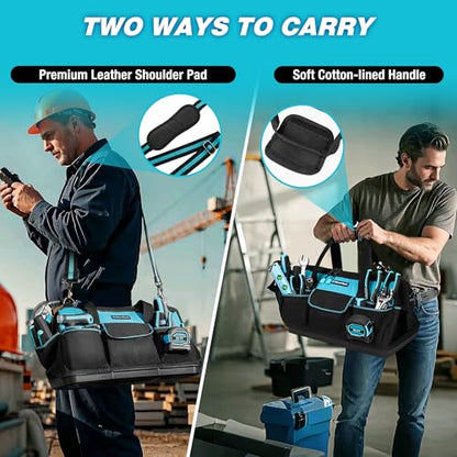 DURATECH 18" Large Tool Bag with Waterproof Hard Bottom, 19 Pockets - size: 18 Inch
