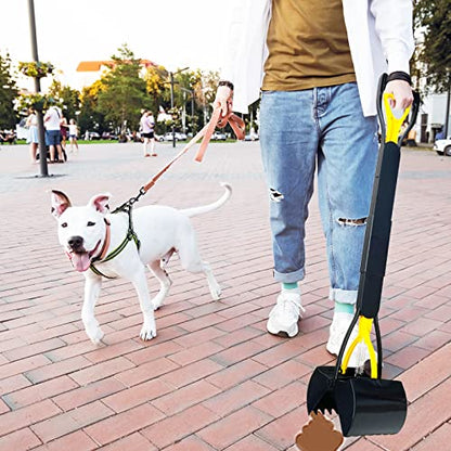 ienjoyed 32" Large Dog Pooper Scooper for Large Dogs Heavy Duty, Non-Breakable Dog Poop Scooper with Wide Handle for Grass, Gravel, Durable Dog Poop Pick Up Tool, Long Handled Poop Grabber - color: 32-inch(Yellow)