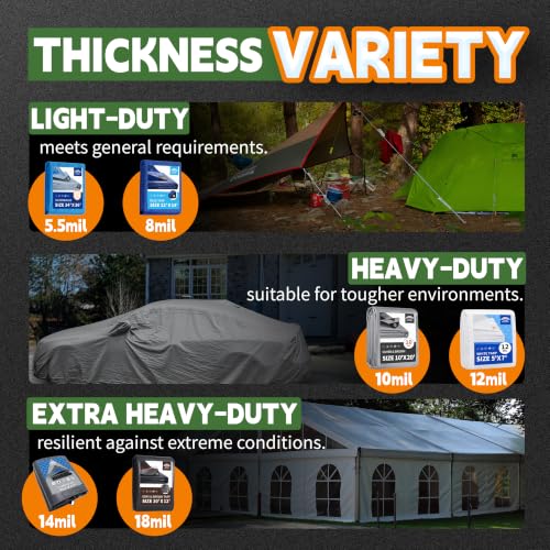RAINDEWAY 5x16 Feet Tarp Waterproof,9Mil Green/Black Poly Tarps Cover - color: Green/Black, size: 5x16 Feet-Finished size