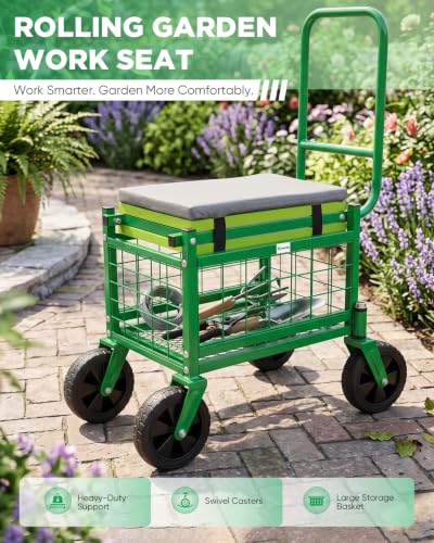 Saker Rolling Garden Work Seat with Wheels, 500 LB Heavy Duty Garden Cart - color: Luxury Version