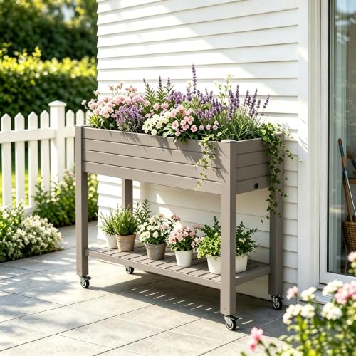 Fancyango Raised Garden Bed with Wheels 33.7" H -Gray - color: Gray, size: 33.7"H