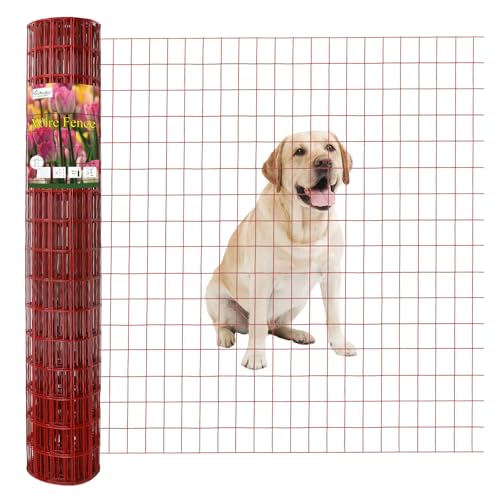 Red PVC Coated Welded Wire Fence 48" x 50' Roll, 2"x3" Mesh, 16 Gauge - color: Red, size: 2''x3'' 16GA 48''x50'