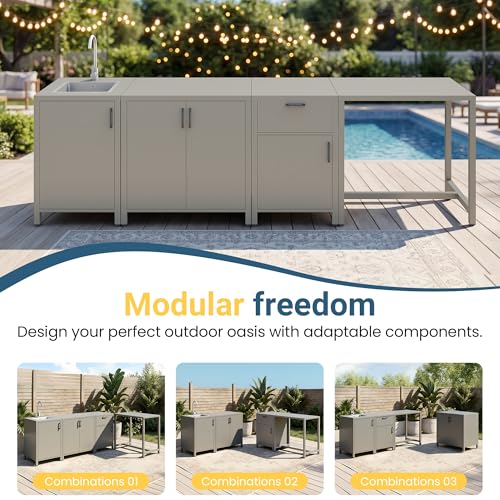 Wisteria Lane Outdoor Prep Table, Aluminum Modular Outdoor Kitchen Grill Table, All Weather Kitchen Island with Ample Storage & Food Preparation Space for Patio BBQ, Backyard, Porch - size: Bar Table Cabinet