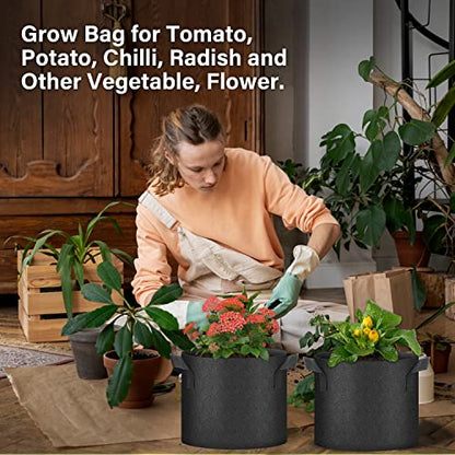 HealSmart Plant Grow Bags 7 Gallon, Tomoato Planter Pots 5-Pack with Handles, Aeration Nonwoven Fabric, Heavy Duty Gardening Planter for Vegetable, Herbs and Flowers, Black - color: Black, 5 Pack, size: 7 Gallon